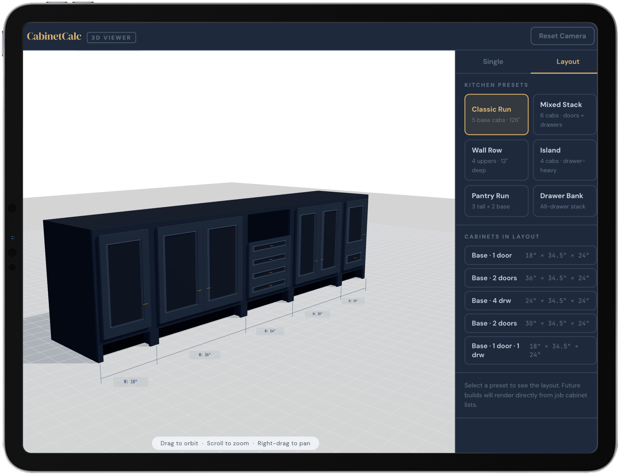 CabinetCalc 3D cabinet rendering on Mac, iPad, and iPhone
